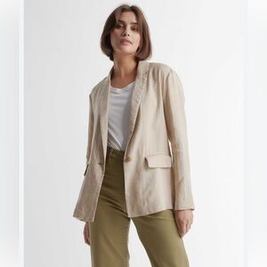 Quince 100% European Linen Blazer Jacket Size SM Driftwood/Beige Closet Staple
